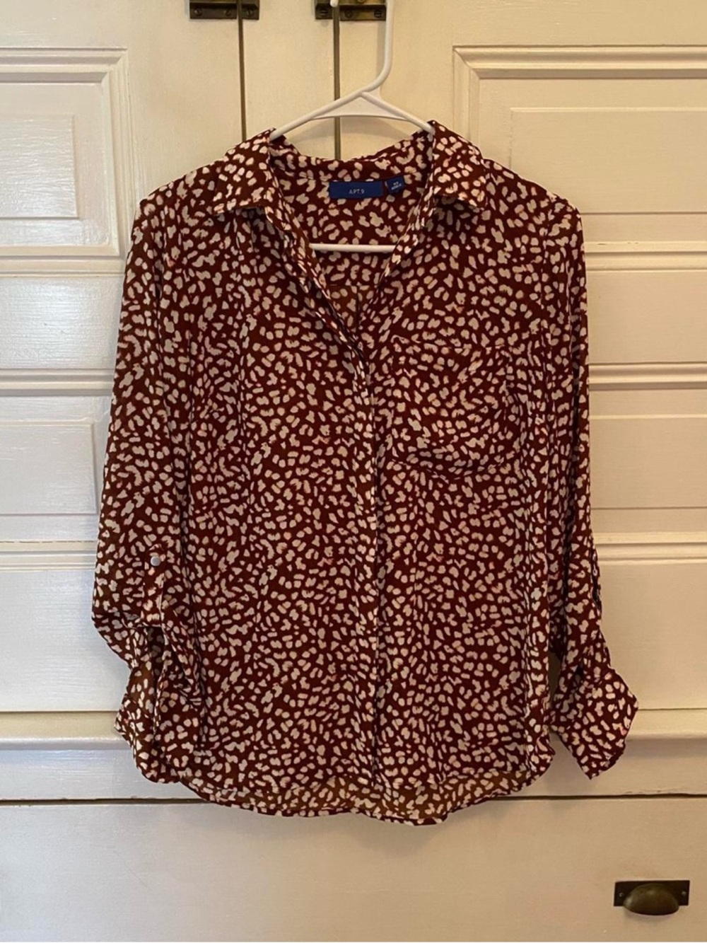 Apt. 9 Women's Brown & Cream Animal Printed Button-Up Blouse